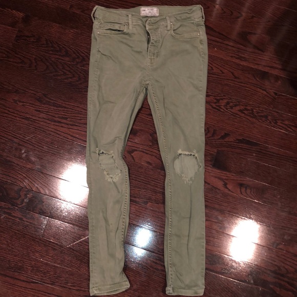 Olive green ripped jeans - Picture 1 of 1